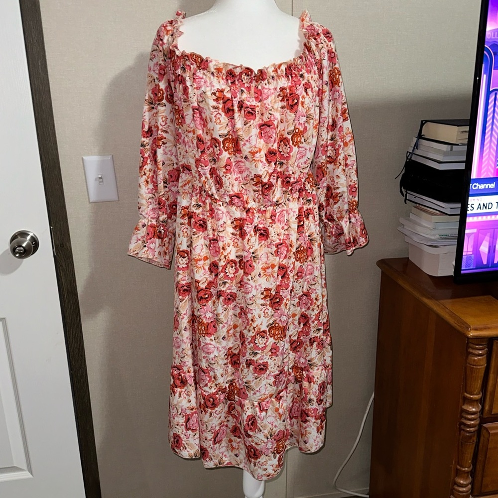 SHEIN pink floral off the shoulder dress